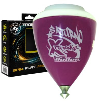 TROMPOS SPACE - Trompo Saturno Xtreme Roller de Alta Resistencia, Peonza con Punta de Rodamiento de Acero, Doble Grosor de Pared y Diseño Antirrotura, Incluye Packaging Oficial y Cuerda, Color Morado