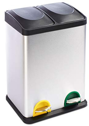 casa pura Poubelle jusqu'à 72 litres - Poubelle en acier inoxydable - Système de tri des déchets pour la cuisine - Poubelle à pédale - Collecteur de déchets - Seau intérieur avec poignée de transport