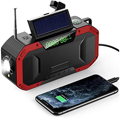 CAFFIA 5000mAh Emergency Radio, Weather Radio,Hand Crank Radio, NOAA/AM/FM Portable Radio, Solar Powered, USB Cell Phone charge, LED Flashlight, SOS Alarm for Home,Camping, Survival