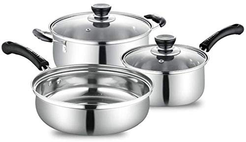 ZAANU Juego de sartenes Juegos de Utensilios de Cocina antiadherentes Juego de Utensilios de Cocina de Acero Inoxidable, Juego de sartenes y ollas listos para 3 Piezas, Juego de utensili