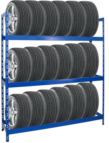 PROREGAL Étagère à pneus Tiger XL | HxLxP 200x180x45cm | Charge Max. 300kg | Jusqu'à 21 pneus | Bleu | Porte-Pneu, Rack à pneus, rayonnage, Stockage, Rangement, Support, Atelier, Garage