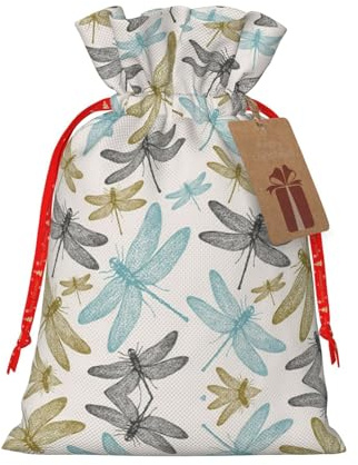 Einfache Libelle Kordelzug Geschenkbeutel - Künstlerische Weihnachten Tuch Geschenktasche - entzückender Jutebeutel für alle Anlässe