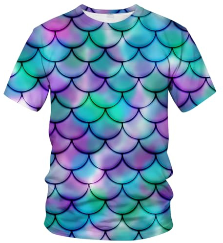 WHNBCW Novelty Fish Scale T Shirt Funny Striped Graphic Tee Shirt,Multicolor,L