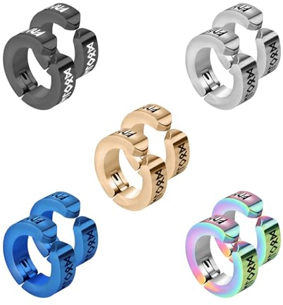 Hinvan 5 Paare Edelstahl Silber Ohrringe Clip für Herren Damen Mädchen Kinder Männer, Wikinger Ohrringe Herren Clip Schwarz, Gold Ohrringe Ohne Ohrloch Ohrclips Damen Ohne Ohrlöcher
