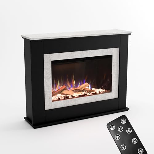 GLOW FIRE Kaminofen PR6 mit realistischem 3D E-Motion LED-Feuer - Stand-Elektrokamin mit Heizung, Kaminfeuer & Timer, max. 1500 W, 130x98,5x37,5 cm, Schwarz (Beton)