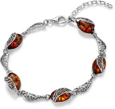 Copal Bracciale Regolabile Con Ambra Vera E Argento Sterling 925 Per Donna