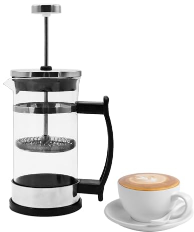 Uooker Cafetière à piston 2 tasses, cafetière française, verre borosilicate résistant à la chaleur, théière pour filtre à café, thé en vrac et mousse de lait avec filtre en acier inoxydable (350 ml)