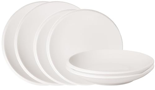 Villeroy & Boch NewMoon Schalen- & Teller-Set 6-teilig | Speiseteller (27 cm), Frühstücksteller (24 cm) und Suppenschalen (29 cm) für 2 Personen | Premium Porzellan | Weiß