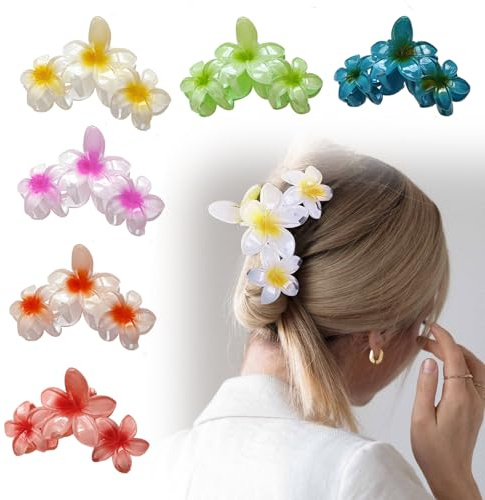 Osuter 6 Pezzi Mollettecapello Donna Fiori, Mollette per Spessi Antiscivolo Plastica Stile Hawaiano Adatto Ricci