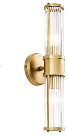 LFsem Moderne 2-Flammige LED-Wandleuchte, Messing Metall & Klare Glasstäbe, E14 Indoor Schlanke Röhren Wandlampe für Schlafzimmer und Wohnzimme