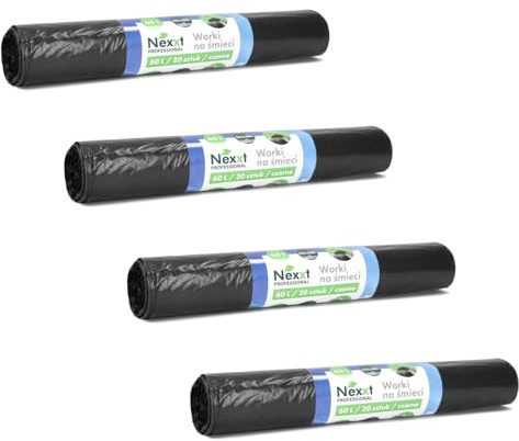 Emerson 80 bolsas de basura resistentes a desgarros, bolsas de basura extrafuertes, paquete de 4 rollos negros, capacidad de 60 l de capacidad de 60 x 80 cm, bolsas de basura estables de plástico