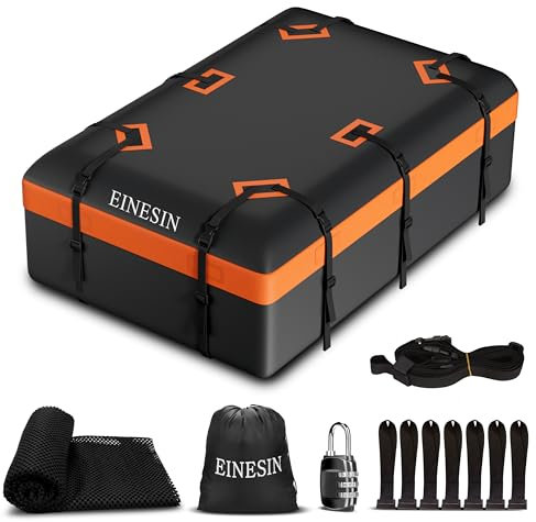 Einesin Coffre de Toit Voiture Étanche, Coffre de Toit Voiture étanche 1000D Oxford avec 10 Sangles et 7 Crochets pour Véhicules avec/sans Porte-Bagages Transport De Bagages (132 x 100 x 43 cm)