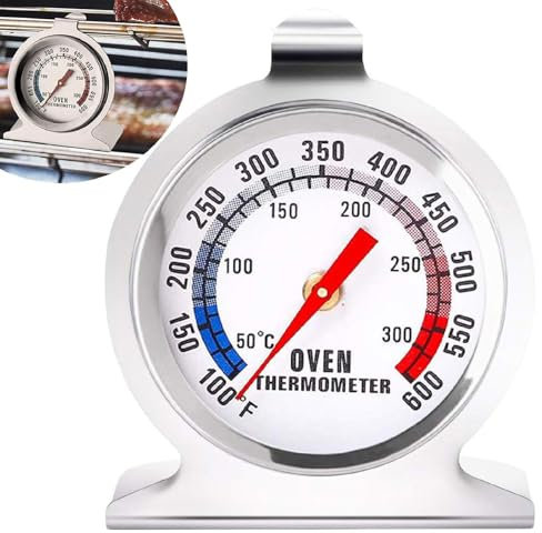 Stainless Steel Dial Oven Thermometer,Kitchen Thermometers Large Dial Oven Grill Monitoring Cooking Thermometer with Dual-Scale 50-300°C/100-600°F for Home Kitchen BBQ Baking