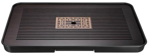 QUARKZMAN Plateau Thé Chinois Gong Fu En Bambou 17.1 Marron Noir | Plateau Thé Traditionnel Sculpté Table Thé En Bambou Meuble, Avec Boîte Stockage D'Eau Pour Boire Du Thé