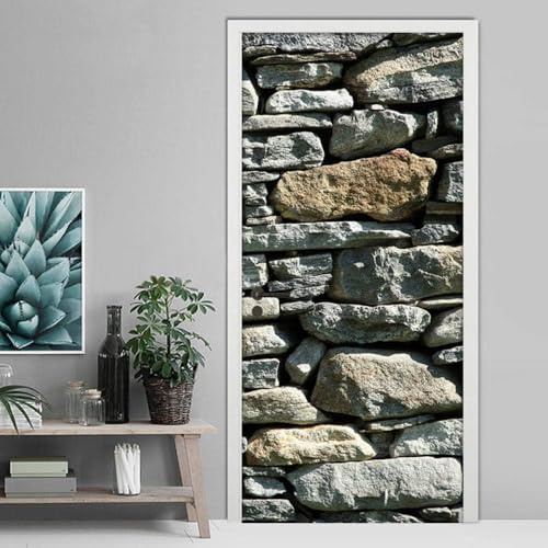 Türbekleben Stein Türtapete, Selbstklebend TürPoster Stein Türbilder, 3D Fototapete Türfolie Poster Tapete Türaufkleber Tür Tapeten 77 x 200 cm q5351