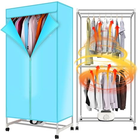 Gziztx Heated Clothes Airer with Cover, Fast Heated Drying Rack 2-Tier Electric Clothes Dryer with 180 Minutes Timer, 15kg Capacity Clothes Airer Indoor