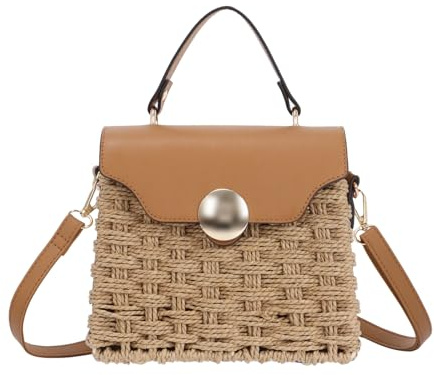 7VSTOHS Handgeflochtene Rattantasche für Frauen Geflochtener Strohhalm Square Crossbody Bag, Boho-Tragetasche mit abnehmbarem Schultergurt für Sommer, Strand, Freizeit, Urlaub