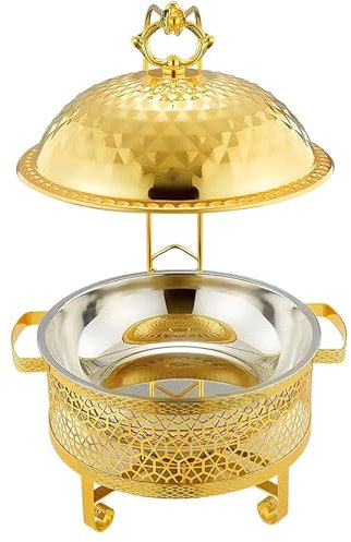 Buffet Hot Pot Holting Utensil Set: Bandeja Para Freír Buffet Con Tapa Colgante, Bandeja De Alimentos Redondos Con Estante De Combustible, Utensilios De Buffet Y Equipo De Sujeción, Acero Inoxidable