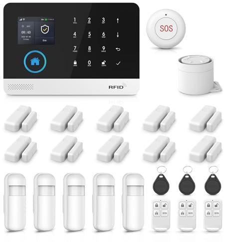 LWOHSI Wireless Alarm System,Door Alarm System,24-Piece Kits with Door/Window Sensors and Motion Detector,Tuya APP Alerts,24/7 Professional Monitoring,Work with Alexa (LW103F-UK-F)