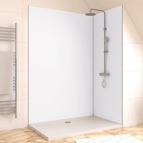 Marwell Urbanox Wandpaneel weiß 120x210 ohne Profil - fugenlose Aluverbundplatte als Duschrückwand & Küchenrückwand