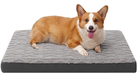 Maihandasi Orthopedic Dog Beds for Medium Dogs – Waterproof Plush Pet Mattress with Removable Washable Cover, Non-Slip Bottom, Memory Foam Dog Bed for Crate, 30x20 Inch, Grey