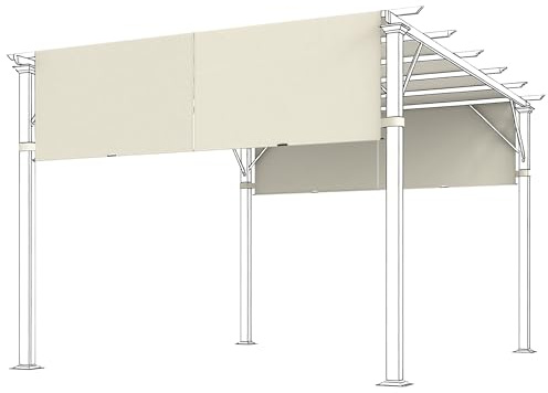 Outsunny Copertura per Pergola Gazebo da 3x3 m, Telo per Gazebo in Poliestere 180g/㎡ con Tasche e Cinghie per Aste, UV30+, Solo Copertura, 488x122 cm, Bianco Crema