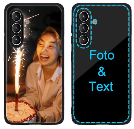 MXCUSTOM Personalisierte Handyhülle für Samsung Galaxy S24 5G, Benutzerdefiniert Kratzfest Gehärtetes Glas Weicher Stoßfänger Hülle mit Eigenem Foto Bild Text Individuelle Schutzhülle(GHS-BK-P1A)