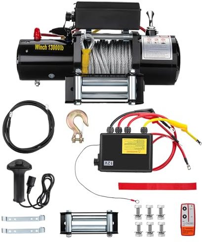 ISINEVER Elektrische seilwinde 12V 5909 kg / 13000lbs, Motorwinde Seilzug Elektrowinde 4,5kW Motor, mit Stahlseil, Funk & Kabel Fernbedienung, Wasserdicht, Seilfenster, für SUV, Offroad, LKW, Anhänger