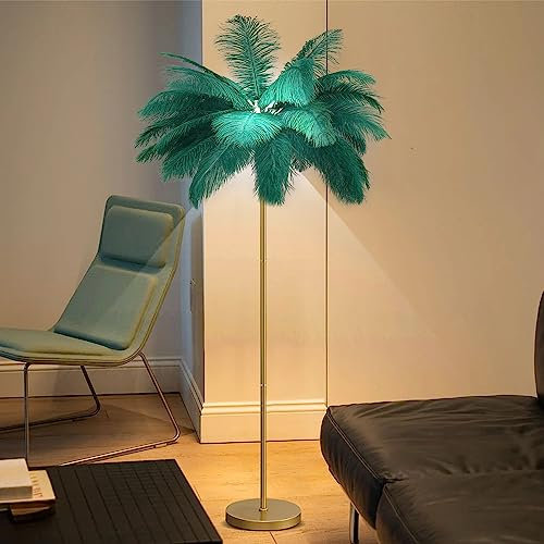 Lampadaire Palmier Plume - 3 températures de Couleur, Lampe sur Pied Haute avec Interrupteur à Pied, 6 Ampoules LED, décoration élégante pour Salon et Chambre, Design Bleu Unique