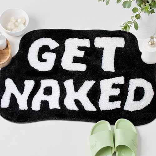 Get Naked Badematte,Niedlicher Badezimmerteppich, 60 x 90 cm, rutschfest,Saugfähig,der Schwarze, Badematten für Badezimmer, Maschinenwaschbar, Unregelmäßig Geformter Duschteppich