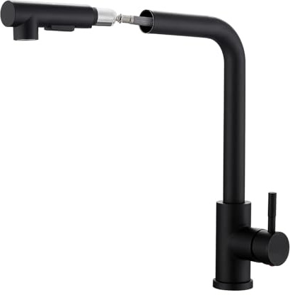 Zeffrary Rubinetto da cucina con doccetta estraibile, in acciaio inox, ad alta pressione, estraibile, girevole a 360°, miscelatore da cucina con doccia, 2 tipi di getto d'acqua (nero)