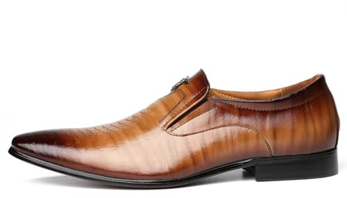 Dcbdx Moderiktiga andningsbara bröllopsskor, slip-on formella klänningsskor herrloafers mockasiner,Brown,42 EU