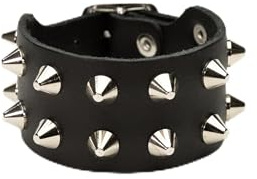 Heart Rock Pulsera de hombre de piel auténtica ajustable con tachuelas de cono, hebilla ajustable de 17 a 20,5 cm y piezas de acero sin níquel, fabricada en Italia, 20.5 cm, Cuero