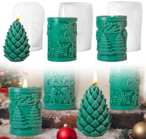 VGECEE Lot de 3 Moules à Bougies de Noël 3D Moules à Bougies en Silicone Moule pour Bougie Artisanales, Cadeau de Noël, 3 Motifs de Noël, Moule pour la Fabrication de Bougie Artisanales