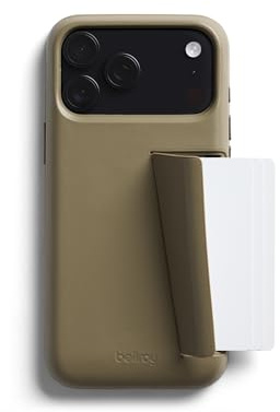 Bellroy Phone Case – 3 Card for iPhone 17 Pro Max (leather iPhone case, phone wallet) - Khaki