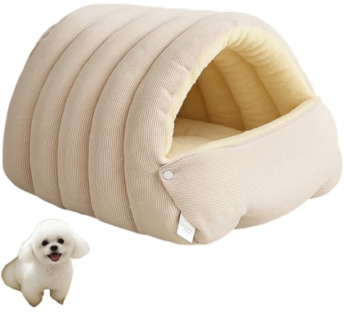 BeerMmay Abnehmbares und waschbares Winter-geschlossenes Katzenbett, 2025 Neuer Baumwollplüsch faltbar dick für Wohnungskatzen, für Kätzchen kleine Hunde Welpen mittelgroße Haustiere (Beige,L)