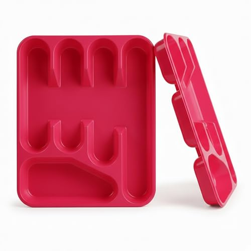 Ketayle Basic Tier Cutlery Tray Red - BPA-Free Plastic, Food Safe, Non-Slip Base, Perfect for Drawer Organization, Dimensions 27x33.5x4.5 cm, Durable and Easy to Clean