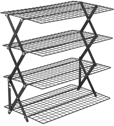 Griglia da forno a 4 livelli, impilabile, pieghevole, organizer da cucina, griglia di raffreddamento multiuso, per pane, torte, pizza, dessert, per arrostire verdure, grigliare e cuocere