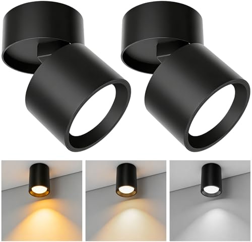 2 Stück LED Aufbauspot Schwenkbar 350°, Ø7,8×100mm Deckenspots Schwarz, GX53 Aufbauleuchte, 3 LED Modi, 7W 220V Deckenstrahler, Deckenleuchte Aufbaustrahler Spots, Deckenleuchte Aufputz inkl, Rund