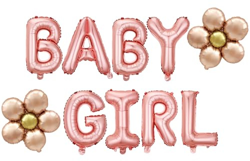Koboko Baby Girl Deko Folienballon, Roségold Luftballons Babyparty Mädchen Deko Set, Gänseblümchen Luftballon Baby Shower Deko Girl, Rosa Ballons Deko Babyparty Mädchen, Ballon Babyshowerparty Deko