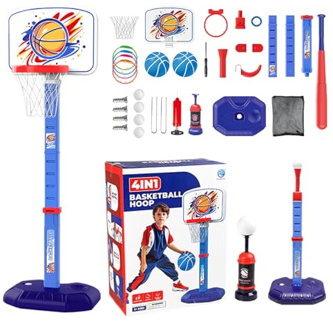 Basketbollsring, basketring för småbarn, 4-i-1 pool basketboll hoop T-shirt stativ – utomhussportleksaker för inomhusbruk i 1–8 år