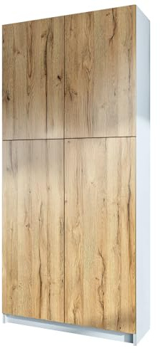 InnoFurn Aktenschrank Elona M1, Büroschrank mit Soft-Close & Push-to-Open, Aufbewahrungschrank, Büro, Home Office. Wohnzimer, Weiß/Eiche Evoke (82 x 184 x 37 cm)