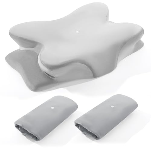 TOPROUD 2er Set Samt Kissenbezug für Nackenkissen – Weicher, elastischer Bezug für ergonomisches Cervicalkissen, Flauschiger Flanell mit Reißverschluss, Nur Bezug, Grau