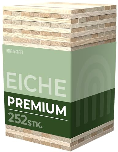 KeraBlocks Premium Eiche - 252 Stück Holzklötzchen zum Basteln 160x22x8mm - Bastelholz ohne Klebeband - Perfekt zur kreative DIY Projekte