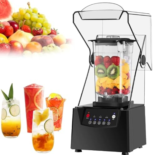 Frullatore for frullati, frullatore silenzioso commerciale multifunzionale con coperchio insonorizzato, frullatore silenzioso domestico da 1litro, con funzione tritaghiaccio, frullatore