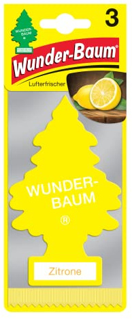 WUNDER-BAUM Auto-Lufterfrischer I Anhänger für langanhaltenden Duft im Auto oder zu Hause I Zitrone, 3 Stück