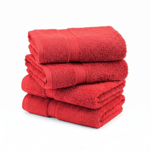 Superior Handtücher aus ägyptischer Baumwolle, 4er-Set, ultraweiche Handtücher, Dickes Plüsch, saugfähig, schwer, Gästebad, Hotel, Spa, Badezimmer, Duschbasics, Rot