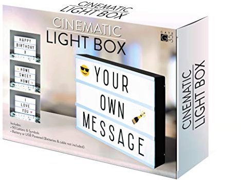 A4 Cinematic Light Box Sign - 105 Letters and Colour Emojis - USB or Battery Operated - USB Cable Included - Vintage Cinema LED Sign