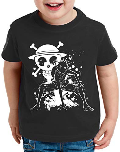 Ruffy Angry Zorro One Manga Kinder T-Shirt Anime Piece, Kinder T-Shirt Größe:134-146 (9-11 Jahre), Kinder Farben:Schwarz