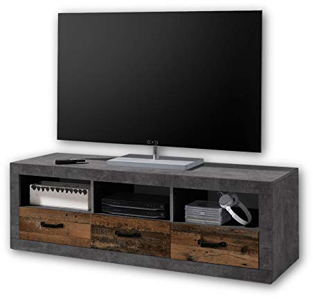 Stella Trading INDIANA Vintage TV-Board in Old Wood Optik, Betonoxid - ausdrucksstarkes Retro Lowboard für Ihr Wohnzimmer - 147 x 49 x 45 cm (B/H/T)